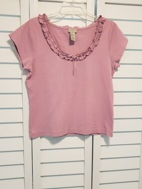 Sigrid Olsen Rose-Pink Ruffle Scoop Neck Tee